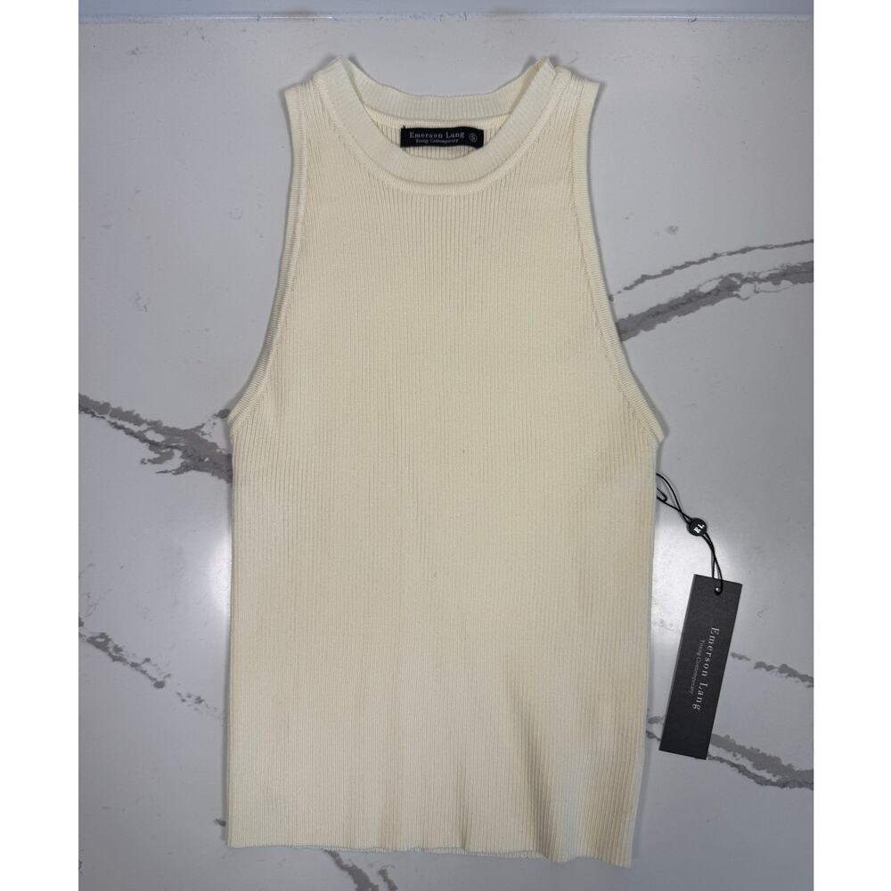 NWT Emerson Lang Sleeveless Tank Top Ribbed Cream Size Small 100%‎ Viscose